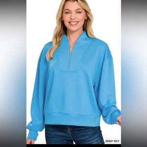 Blue Half-Zip Pullover Sweatshirt